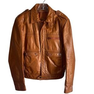 Raffaelo Italy Brown Leather Jacket S or‎ M Moto Zip Luxe Quiet Luxury Capsule